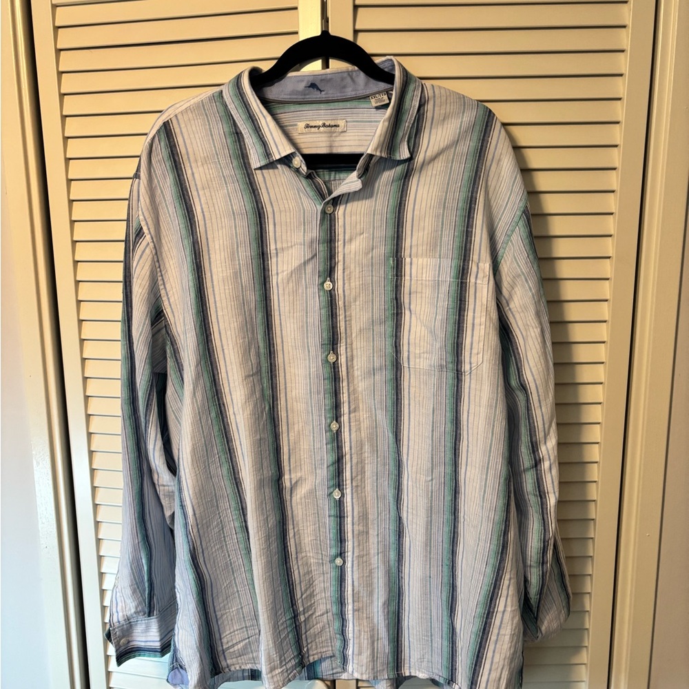 Tommy Bahama Blue and White Striped Casual Shirt